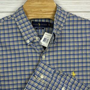 NWT Polo Ralph Lauren Custom Fit Men's 2XL Button Down Plaid Blue Yellow Flannel